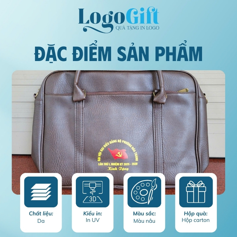 Quà tặng Đại Hội in logo cặp da màu nâu LG-CD04