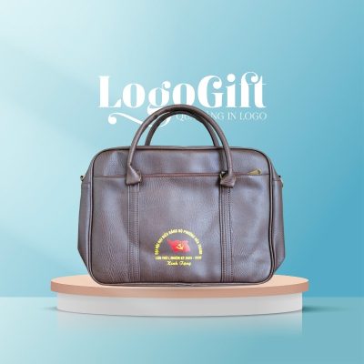 Quà tặng Đại Hội in logo cặp da màu nâu LG-CD04