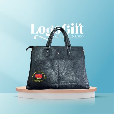 Cặp da in logo quà tặng Đại Hội quai xách màu đen LG-CD05