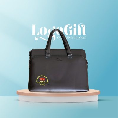 Quà tặng Đại Hội cặp da in logo quai xách màu nâu LG-CD06