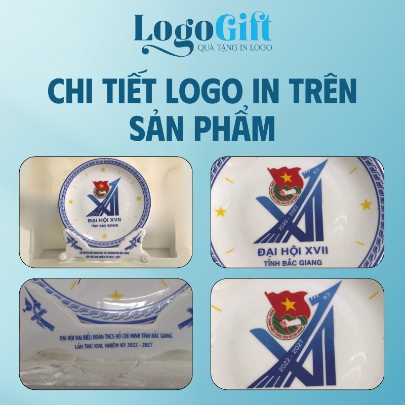Đĩa biểu trưng quà tặng Đại hội in logo đế sứ phi 22 LG-ĐBT05