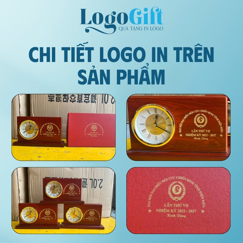Đồng hồ để bàn in logo quà tặng Đại hội gỗ LG-ĐH23