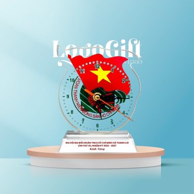 Đồng hồ để bàn quà tặng Đại Hội in logo pha lê LG-ĐH16