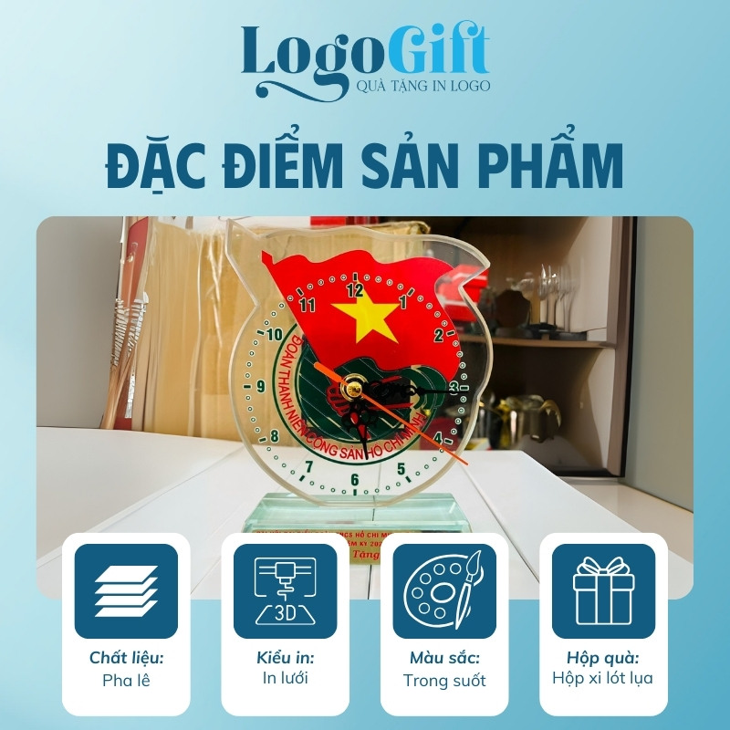Đồng hồ để bàn quà tặng Đại Hội in logo pha lê LG-ĐH16