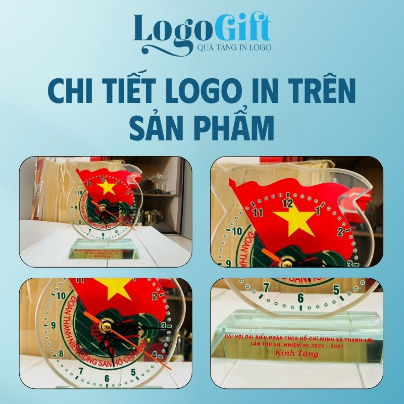 Đồng hồ để bàn quà tặng Đại Hội in logo pha lê LG-ĐH16