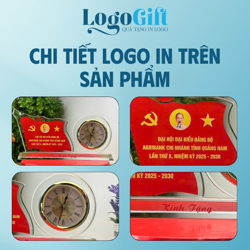 Đồng hồ để bàn quà tặng Đại hội in logo pha lê LG-ĐH10