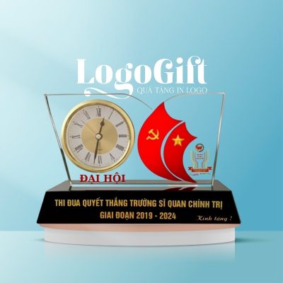 Quà tặng Đại hội in logo đồng hồ để bàn pha lê LG-ĐH11