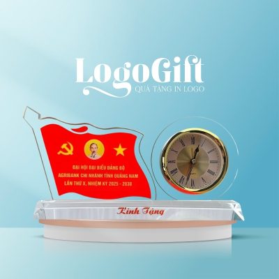 Đồng hồ để bàn quà tặng Đại hội in logo pha lê LG-ĐH10