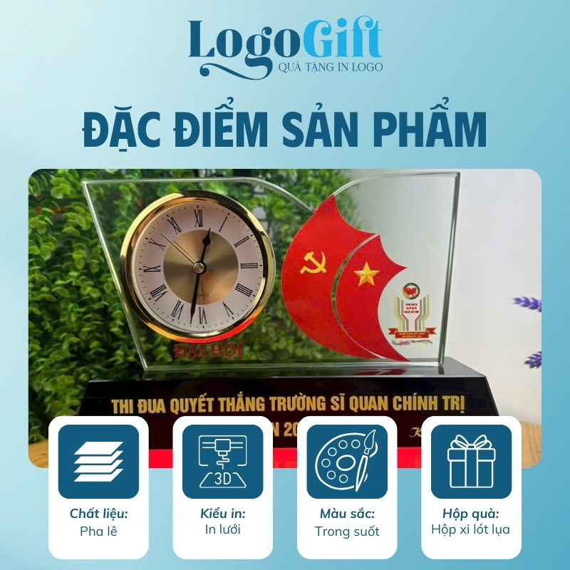 Quà tặng Đại hội in logo đồng hồ để bàn pha lê LG-ĐH11