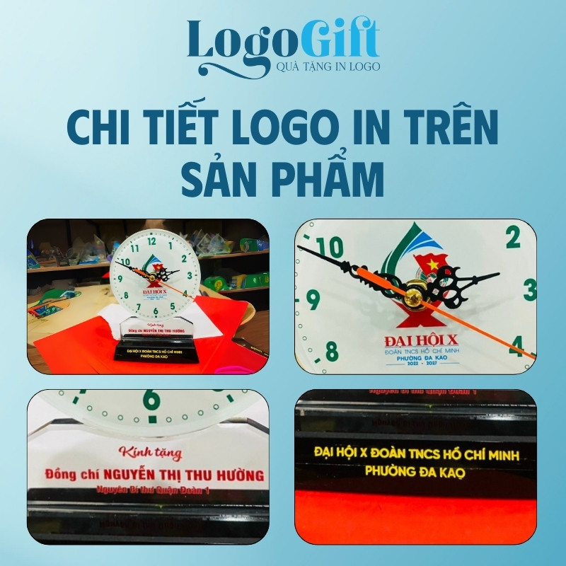 Đồng hồ để bàn quà tặng Đại Hội in logo pha lê hình tròn LG-ĐH17