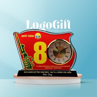 Đồng hồ để bàn quà tặng Đại hội in logo pha lê LG-ĐH12