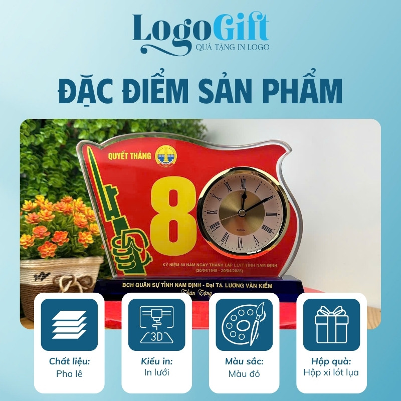 Đồng hồ để bàn quà tặng Đại hội in logo pha lê LG-ĐH12