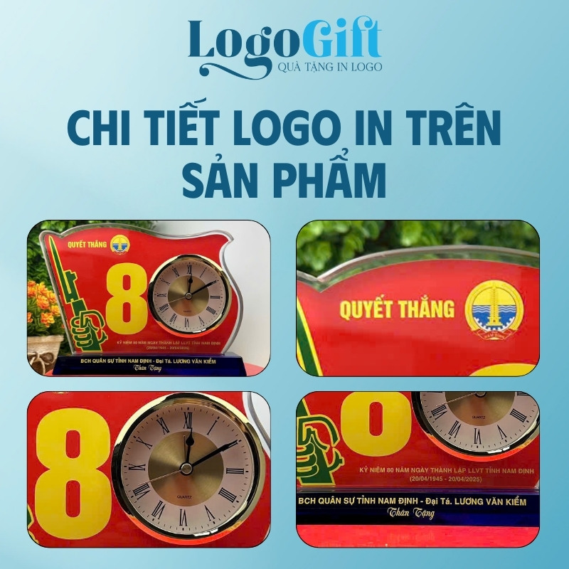 Đồng hồ để bàn quà tặng Đại hội in logo pha lê LG-ĐH12