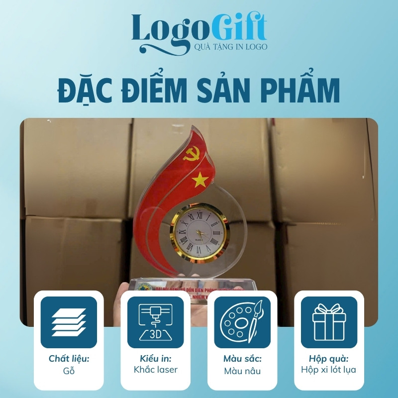 Đồng hồ để bàn in logo quà tặng Đại hội pha lê dáng ngọn lửa LG-ĐH20