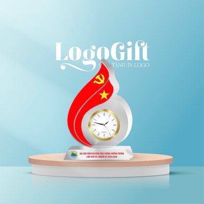 Đồng hồ để bàn in logo quà tặng Đại hội pha lê dáng ngọn lửa LG-ĐH20