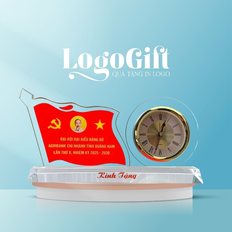 Đồng hồ để bàn quà tặng Đại hội in logo pha lê LG-ĐH10