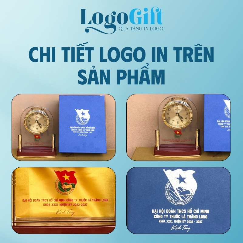 In logo lên đồng hồ để bàn quà tặng Đại hội thương hiệu Kashi 16x18cm LG-ĐH21