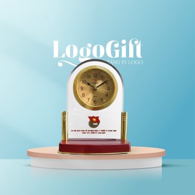 In logo lên đồng hồ để bàn quà tặng Đại hội thương hiệu Kashi 16x18cm LG-ĐH21