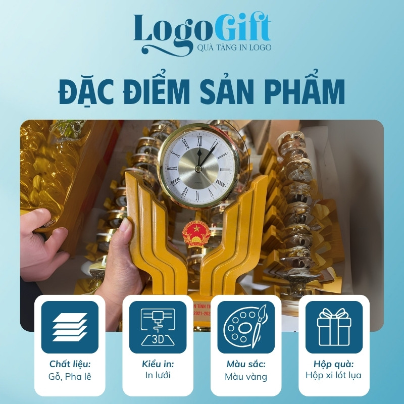 Quà tặng Đại hội in logo đồng hồ để bàn thương hiệu Kashi 16x21cm LG-ĐH19