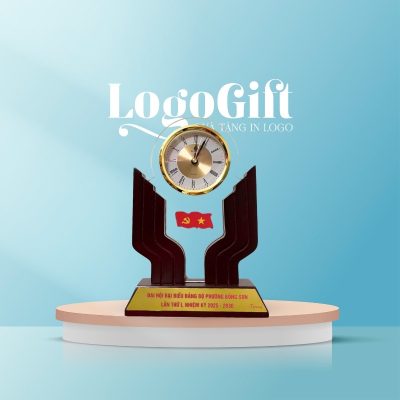 Đồng hồ để bàn quà tặng Đại hội in logo thương hiệu Kashi 16x21cm LG-ĐH22