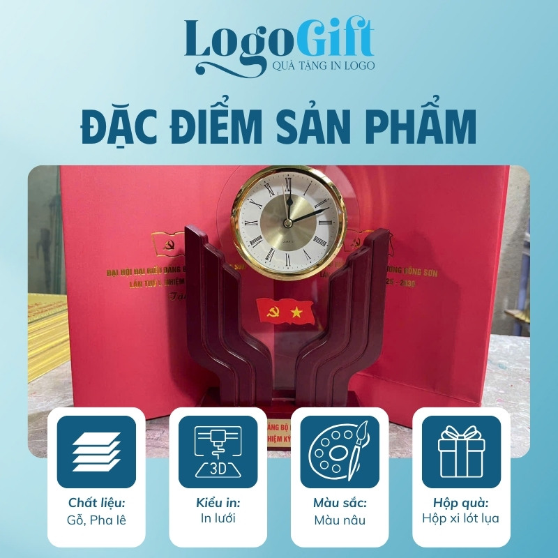 Đồng hồ để bàn quà tặng Đại hội in logo thương hiệu Kashi 16x21cm LG-ĐH22