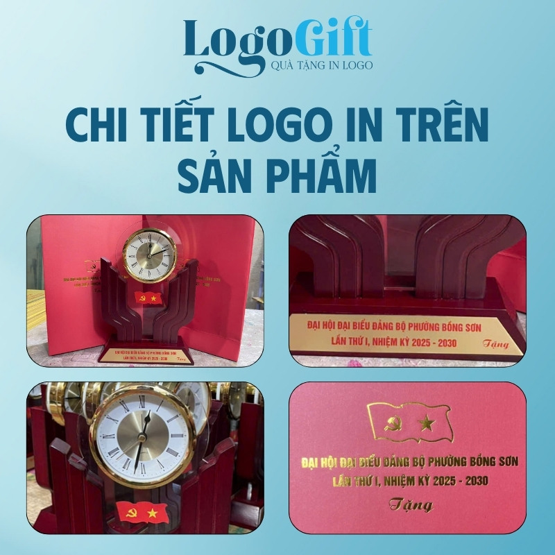 Đồng hồ để bàn quà tặng Đại hội in logo thương hiệu Kashi 16x21cm LG-ĐH22