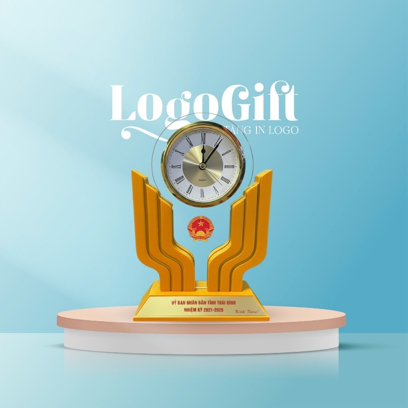 Quà tặng Đại hội in logo đồng hồ để bàn thương hiệu Kashi 16x21cm LG-ĐH19