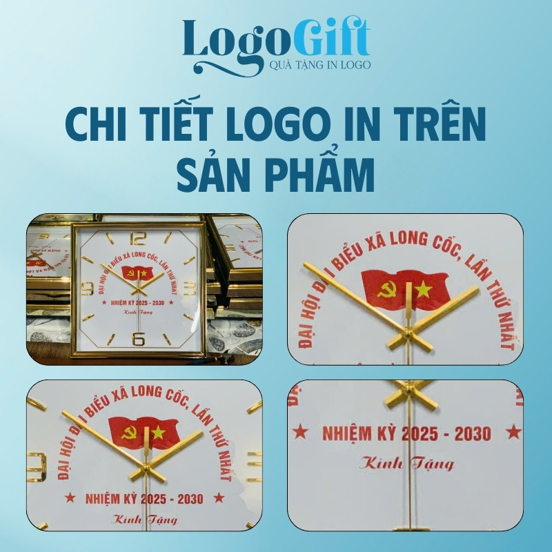 Đồng hồ treo tường in logo vuông xi vàng số cọc 35cm LG-ĐH24