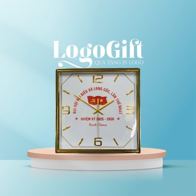 Đồng hồ treo tường in logo vuông xi vàng số cọc 35cm LG-ĐH24