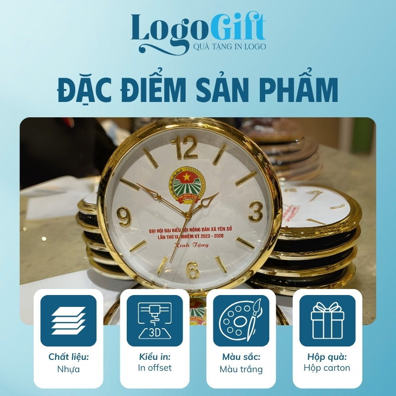 Quà tặng Đại hội in logo đồng hồ treo tường số cọc LG-ĐH28