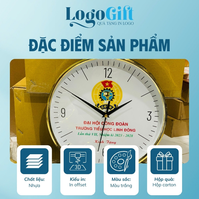 Đồng hồ treo tường in logo số in quà tặng Đại hội LG-ĐH29