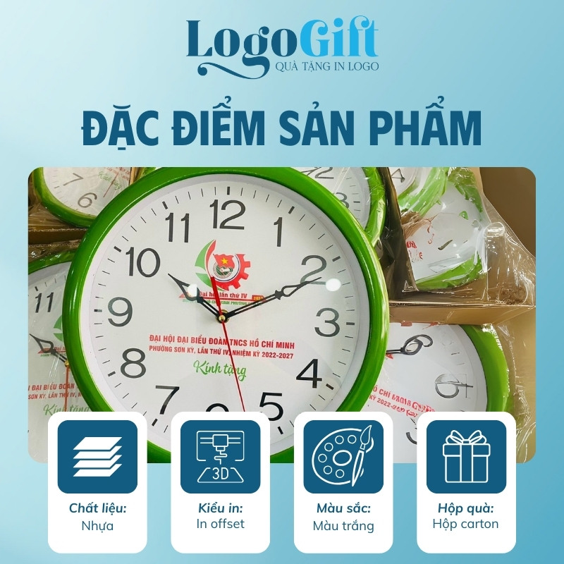 Đồng hồ treo tường quà tặng Đại hội in logo số in LG-ĐH30