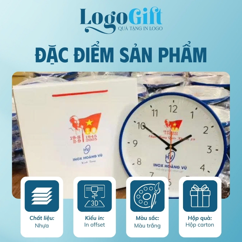 Đồng hồ treo tường quà tặng Đại hội in logo số in LG-ĐH06