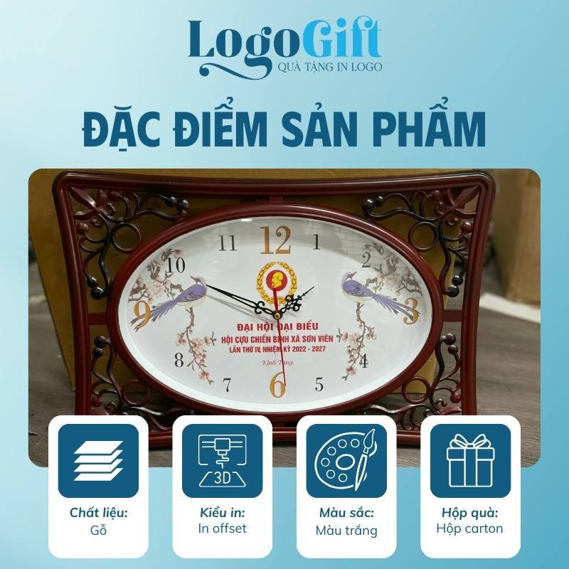 Đồng hồ treo tường quà tặng Đại hội in logo số in LG-ĐH33