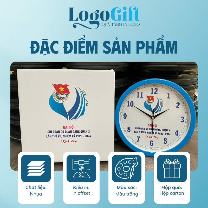 Đồng hồ treo tường in logo quà tặng Đại hội số in LG-ĐH34