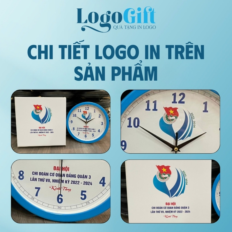 Đồng hồ treo tường in logo quà tặng Đại hội số in LG-ĐH34