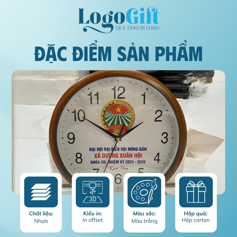 Đồng hồ treo tường in logo quà tặng Đại hội số in LG-ĐH27