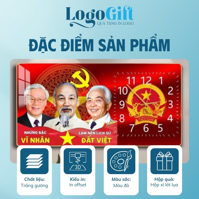 Đồng hồ treo tường in logo quà tặng Đại hội tráng gương có viền LG-ĐH08