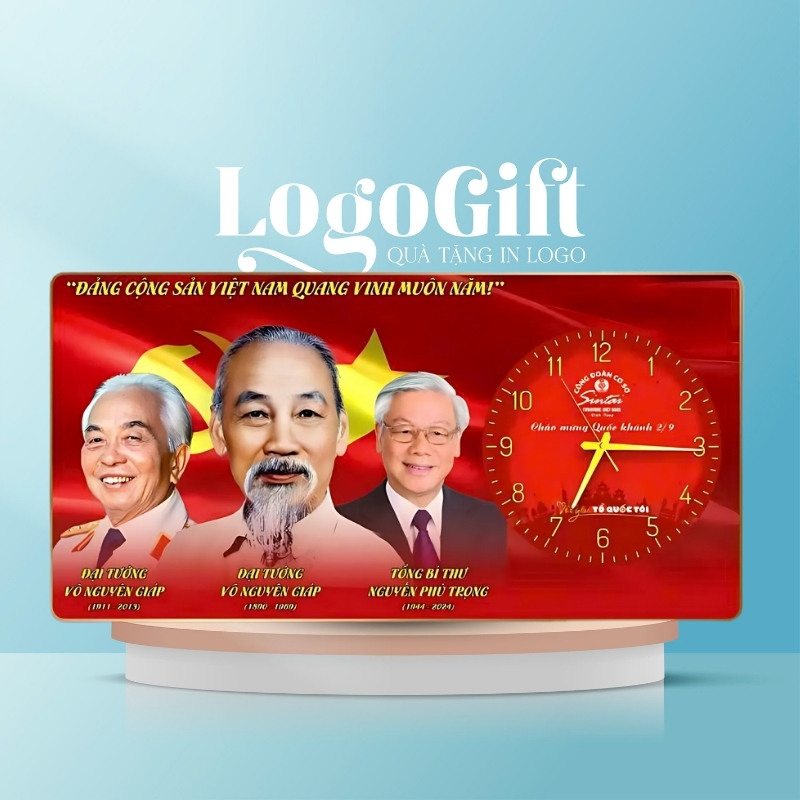In logo lên đồng hồ treo tường quà tặng Đại hội tráng gương có viền LG-ĐH09