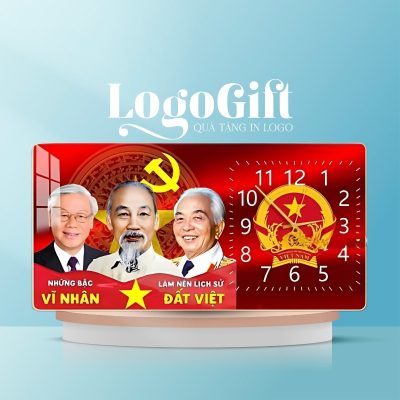 Đồng hồ treo tường in logo quà tặng Đại hội tráng gương có viền LG-ĐH08