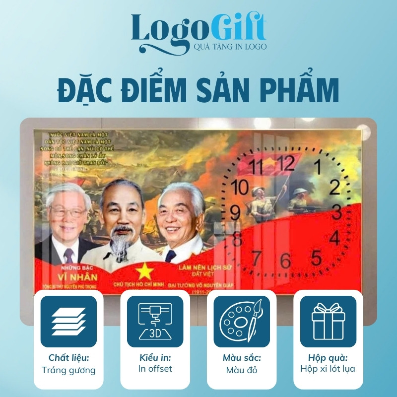 Quà tặng Đại hội đồng hồ treo tường in logo tráng gương không viền LG-ĐH07