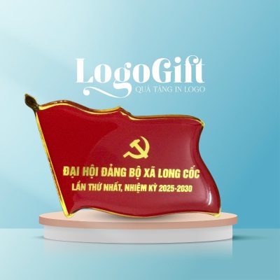 Quà tặng Đại Hội huy hiệu in logo đổ keo màu đỏ LG-HH04