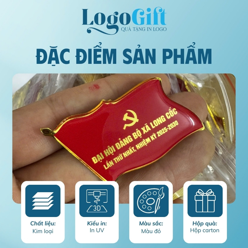 Quà tặng Đại Hội huy hiệu in logo đổ keo màu đỏ LG-HH04