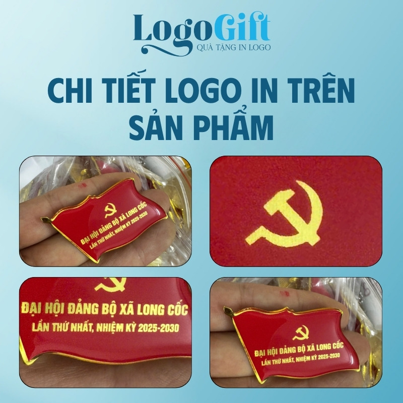 Quà tặng Đại Hội huy hiệu in logo đổ keo màu đỏ LG-HH04