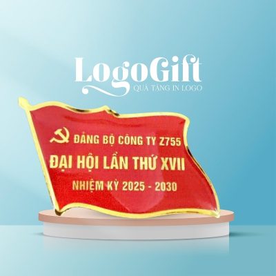 Huy hiệu in logo quà tặng Đại Hội đổ keo màu đỏ LG-HH05