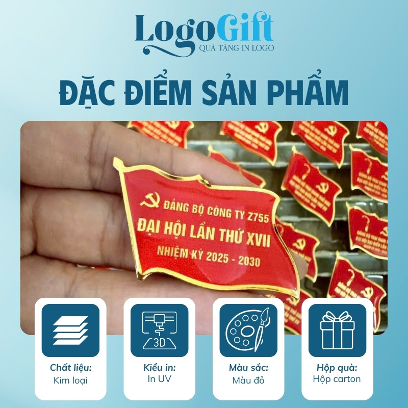 Huy hiệu in logo quà tặng Đại Hội đổ keo màu đỏ LG-HH05