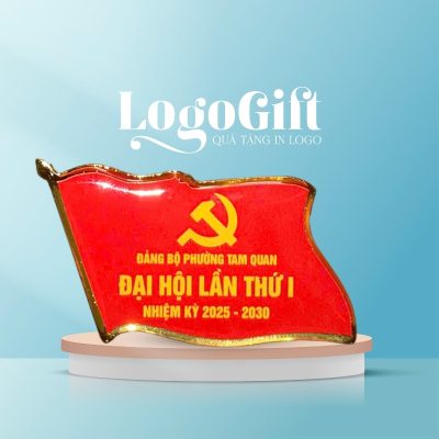 Quà tặng Đại Hội in logo huy hiệu đổ keo màu đỏ LG-HH02