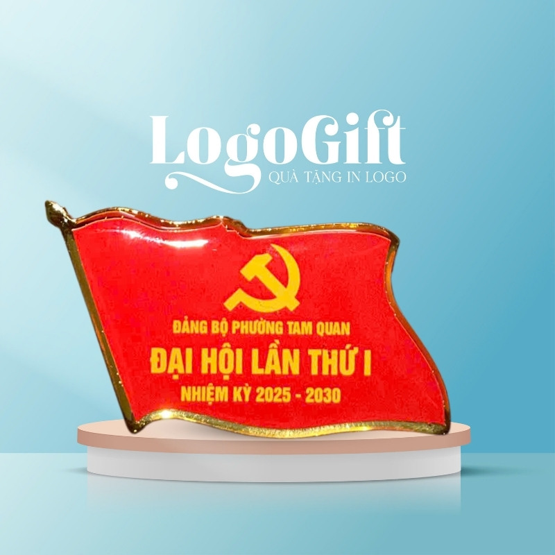 Quà tặng Đại Hội in logo huy hiệu đổ keo màu đỏ LG-HH02