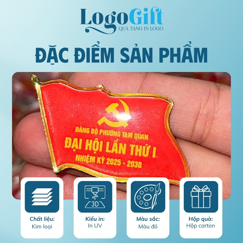 Quà tặng Đại Hội in logo huy hiệu đổ keo màu đỏ LG-HH02