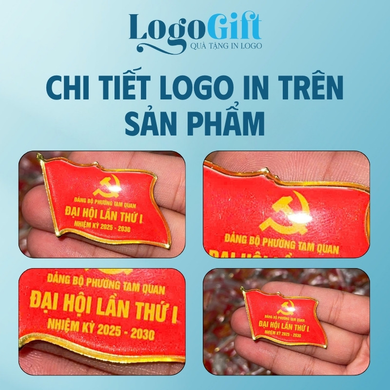 Quà tặng Đại Hội in logo huy hiệu đổ keo màu đỏ LG-HH02